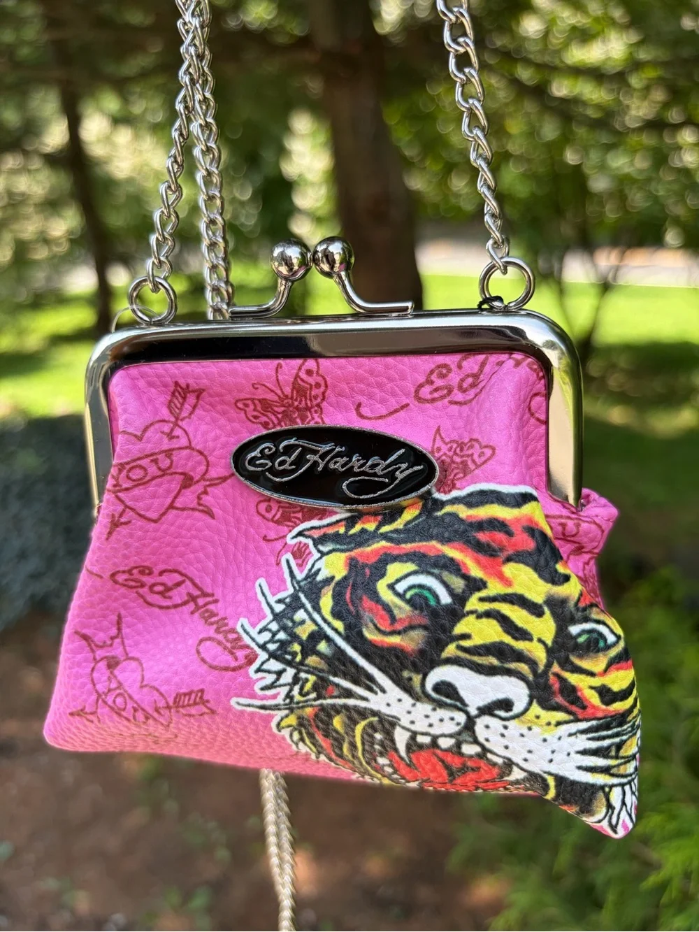 Ed Hardy Pink Tiger Kiss Lock Mini Chain Shoulder Bag NWT Y2K